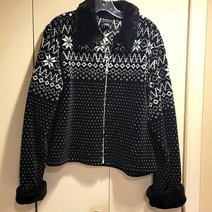Ladies Fur Trimed Soft Jacket Black & White Size XL
